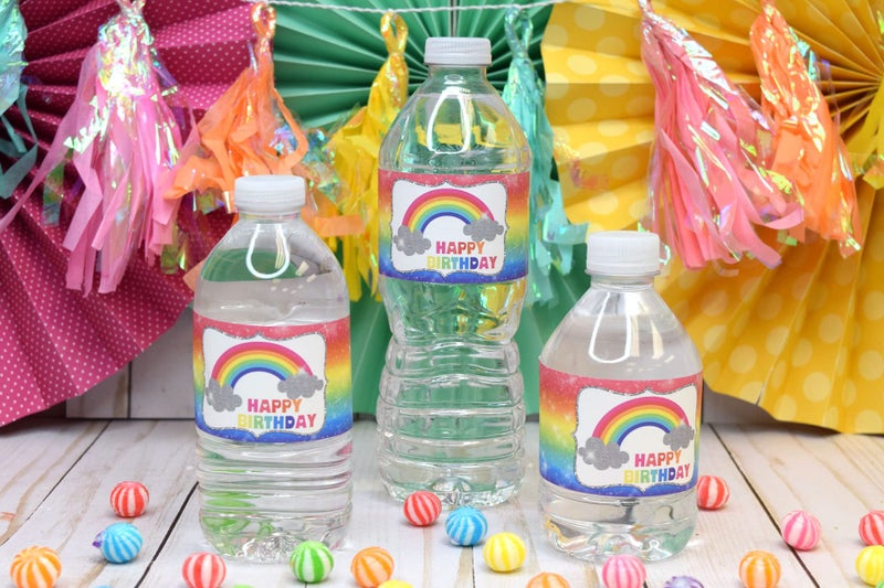Amanda Creation Rainbow Sparkle Themed Birthday Party Waterproof Water Bottle Sticker Wrappers, 20 1.75" x 8.5" Wrap Around Labels by AmandaCreation - Image 2